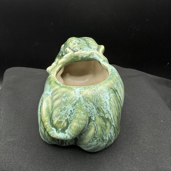 Vintage Green Drip Glaze Elephant Planter Mid Century Ceramic - Picture 5 of 12